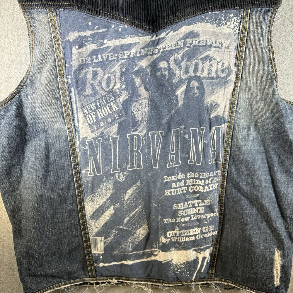 Rich Cotton Denim Nirvana Custom Corduroy Vest Patchwork Size 2XL XXL Distressed - Picture 4 of 12